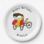 Pedicab rickshaw cartoon illustration paper plates