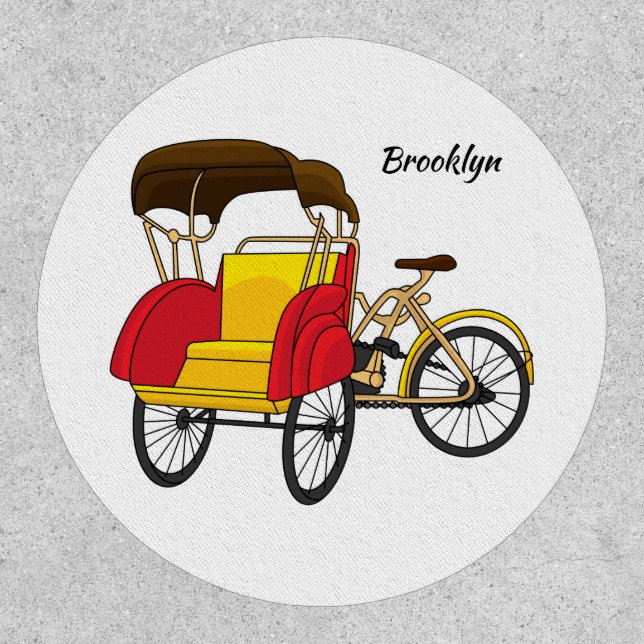 Pedicab rickshaw cartoon illustration patch (Front)
