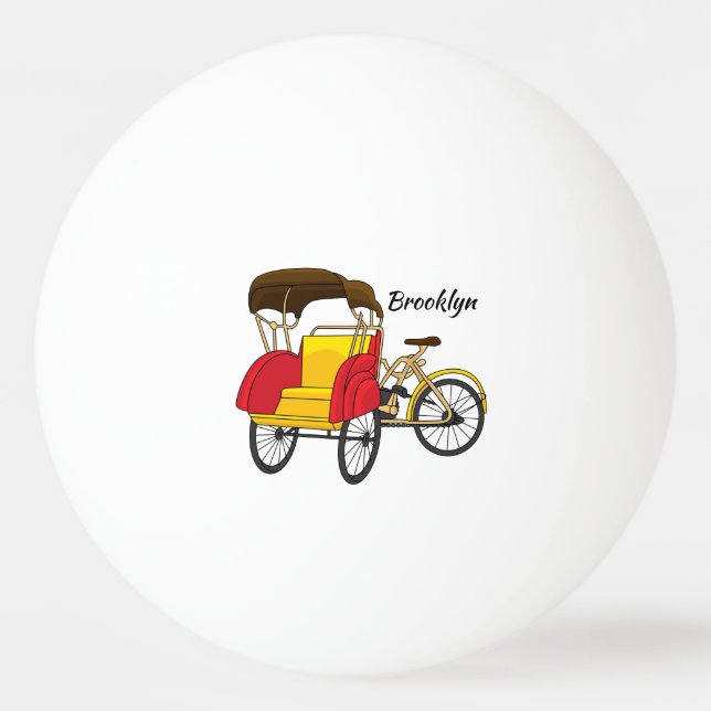 Pedicab rickshaw cartoon illustration ping pong ball (Front)