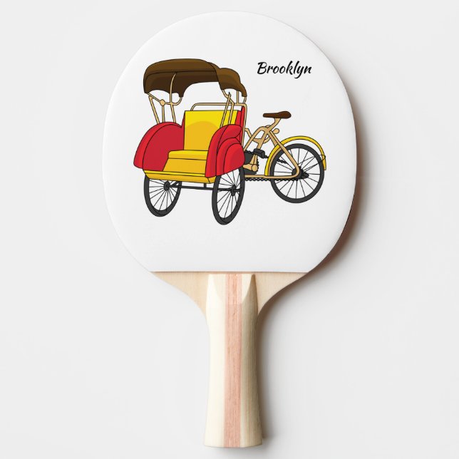 Pedicab rickshaw cartoon illustration ping pong paddle (Front)