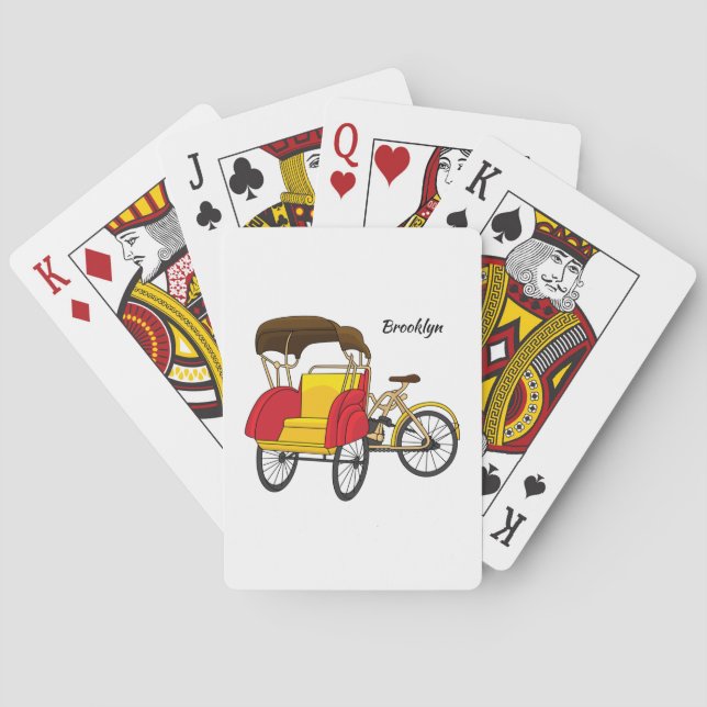 Pedicab rickshaw cartoon illustration poker cards (Back)