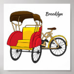 Pedicab rickshaw cartoon illustration poster