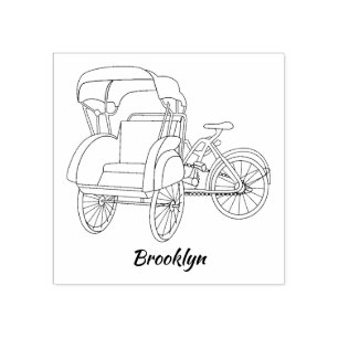 Pedicab rickshaw cartoon illustration rubber stamp