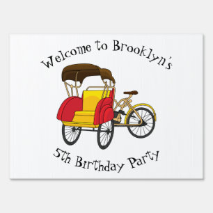 Pedicab rickshaw cartoon illustration sign
