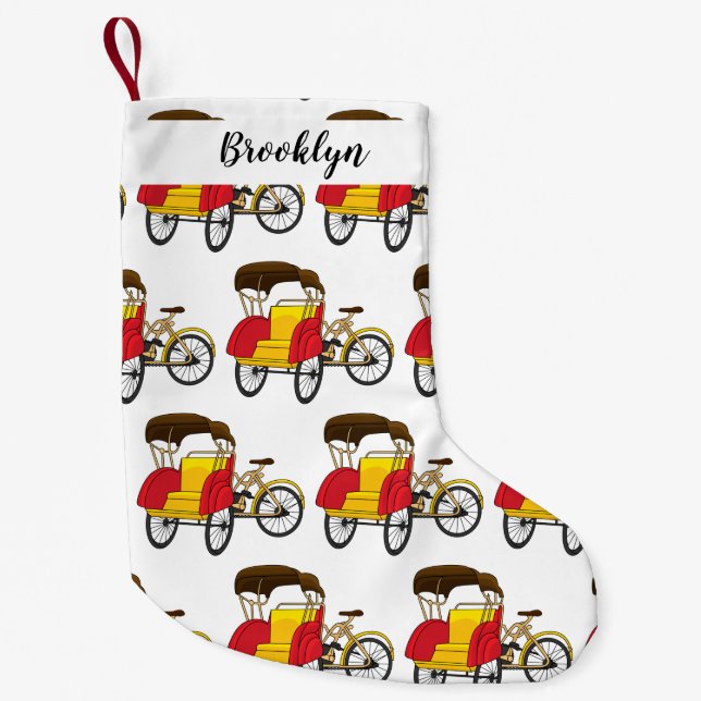 Pedicab rickshaw cartoon illustration small christmas stocking (Front)