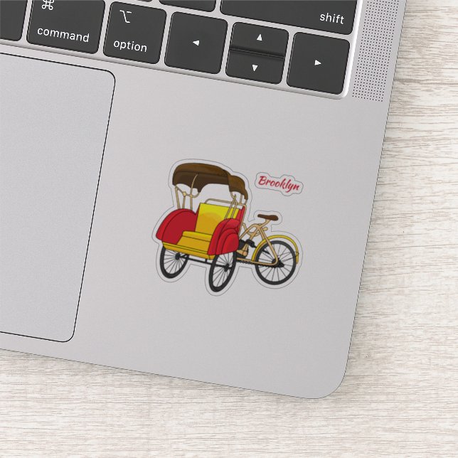 Pedicab rickshaw cartoon illustration sticker (Detail)