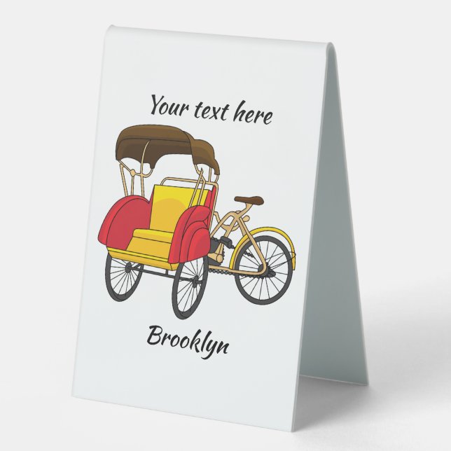 Pedicab rickshaw cartoon illustration table tent (Front)