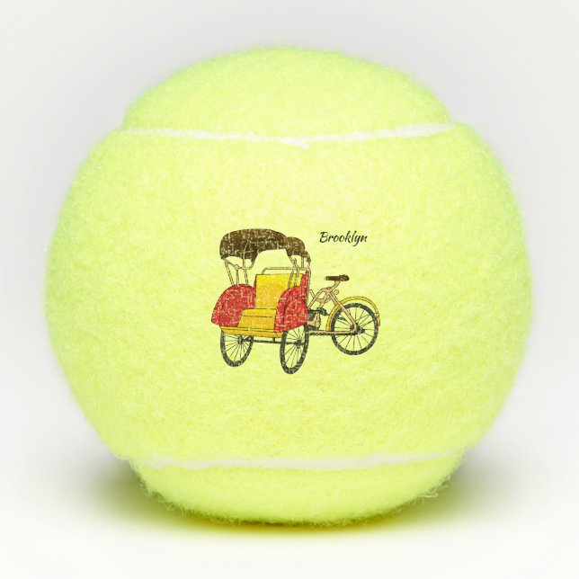 Pedicab rickshaw cartoon illustration tennis balls (Front)