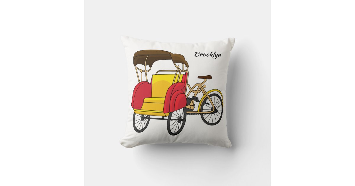 Pedicab rickshaw cartoon illustration throw pillow | Zazzle