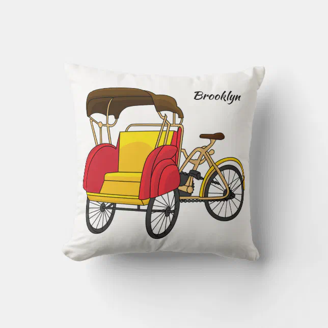 Pedicab rickshaw cartoon illustration throw pillow | Zazzle
