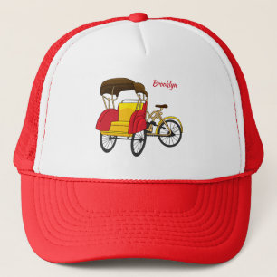 Pedicab rickshaw cartoon illustration trucker hat