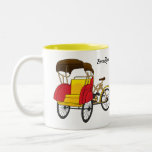 Pedicab rickshaw cartoon illustration Two-Tone coffee mug