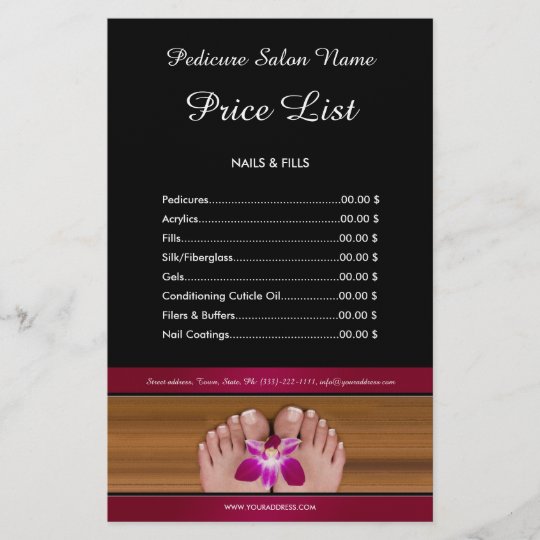 Pedicure Nail Salon Price List Black Pink Flyer