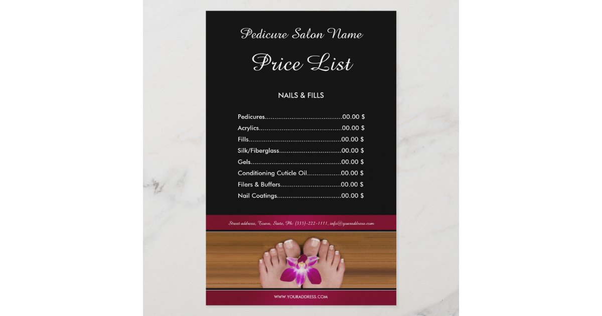 Pedicure Nail Salon Price List Black Pink Flyer | Zazzle.com