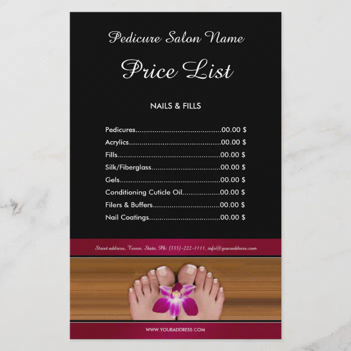 Pedicure Nail Salon Price List Black Pink Flyer Zazzle Com