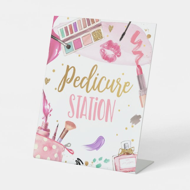 Pedicure Station Spa Party Makeup Glamour Birthday Pedestal Sign (Front)