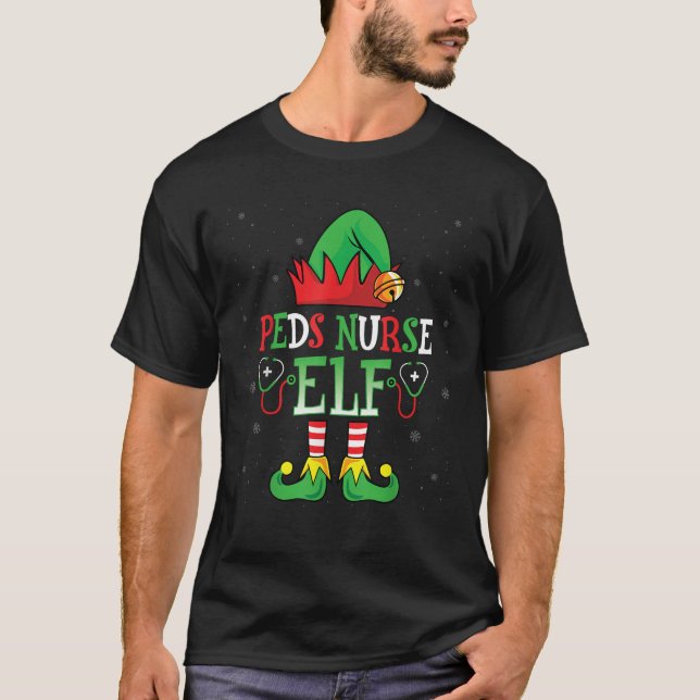 PEDS Nurse Elf Xmas Party Pediatric Nurse Nursing  T-Shirt (Front)