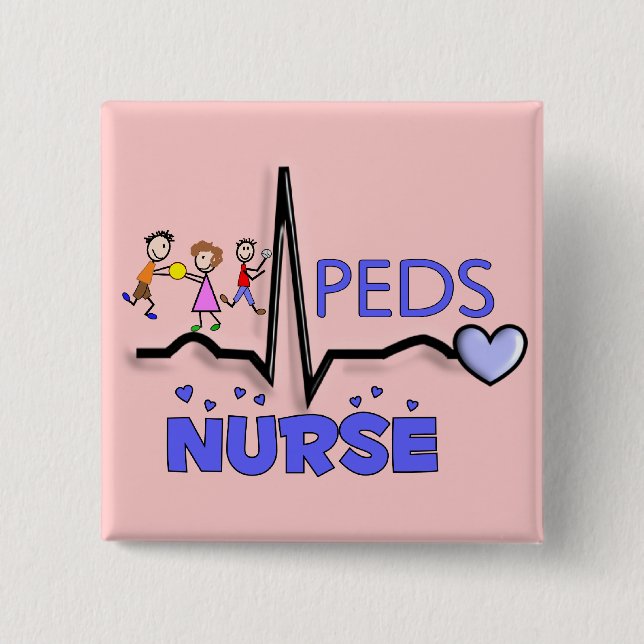 PEDS NURSE QRS Design T-Shirts & Gifts Button (Front)
