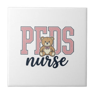Peds Nurse Teddy Bear Vintage Shirt Design_1 Ceramic Tile