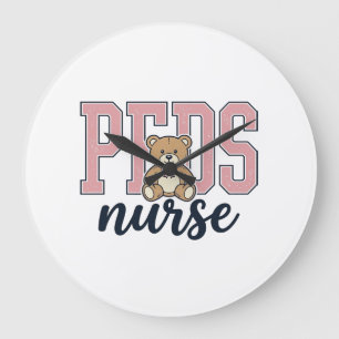 Peds Nurse Teddy Bear Vintage Shirt Design_1 Large Clock