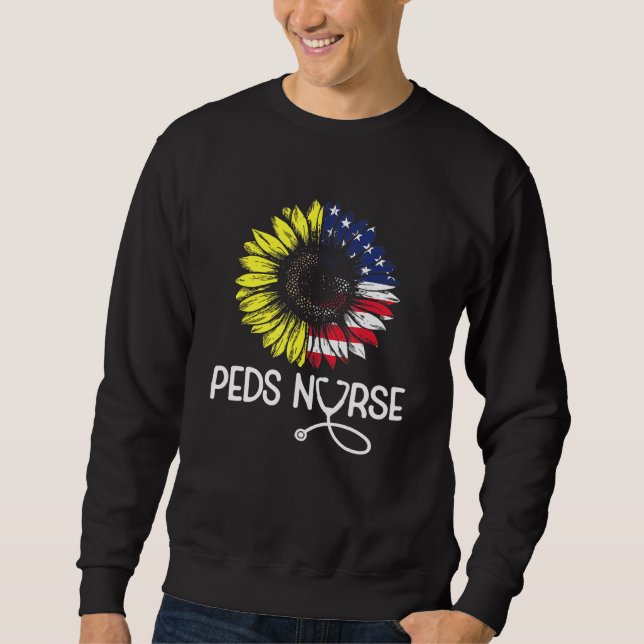 Peds Pediatric Nurse Patriotic American Flag Sunfl Sweatshirt (Front)