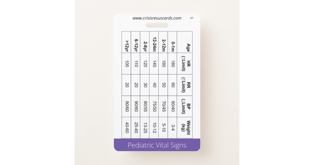 Pediatric Vital Signs Vertical Badge Card 
