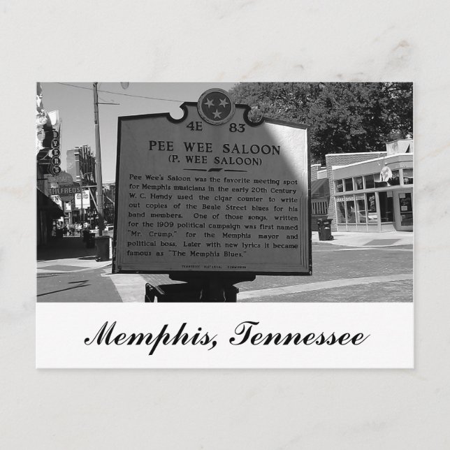 Pee Wee Saloon Historical Marker Memphis Tennessee Postcard (Front)