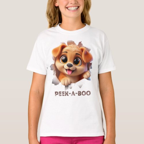 Peek_A_boo 3d style pet design for girls  T_Shirt