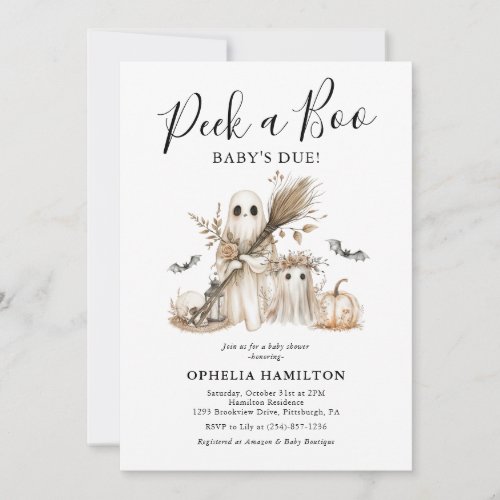 Peek A Boo, Baby's Due! Boho Halloween Baby Shower Invitation