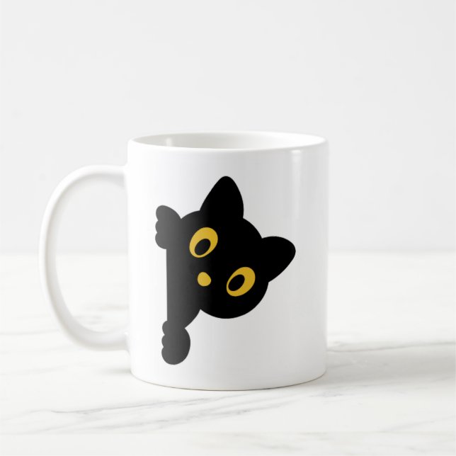Peek-a-boo -Black Cat Coffee Mug (Left)