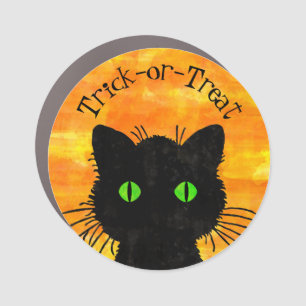 Peek-A-Boo Black Cat Orange Trick-or-Treat Car Magnet