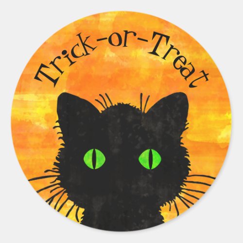 Peek_A_Boo Black Cat Orange Trick_or_Treat Classic Round Sticker