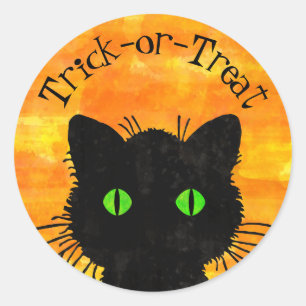 Peek-A-Boo Black Cat Orange Trick-or-Treat Classic Round Sticker