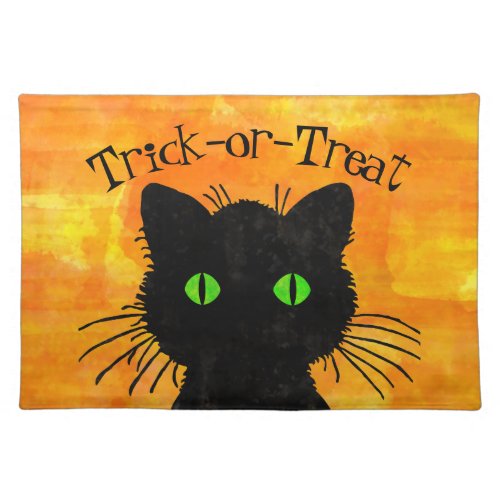 Peek_A_Boo Black Cat Orange Trick_or_Treat Cloth Placemat