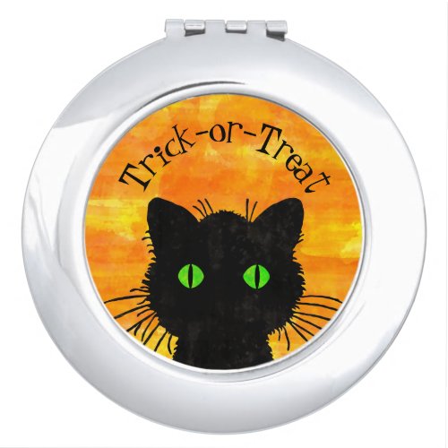 Peek_A_Boo Black Cat Orange Trick_or_Treat Compact Mirror