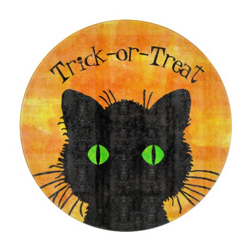 Peek_A_Boo Black Cat Orange Trick_or_Treat Cutting Board