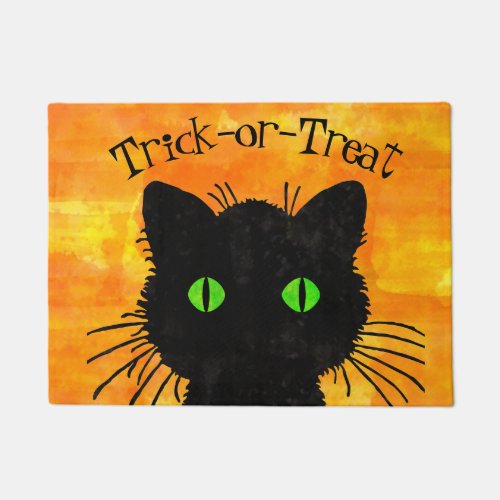 Peek_A_Boo Black Cat Orange Trick_or_Treat Doormat