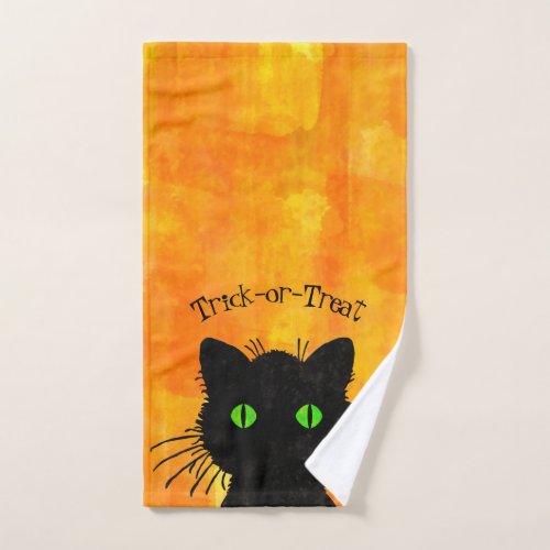 Peek_A_Boo Black Cat Orange Trick_or_Treat Hand Towel