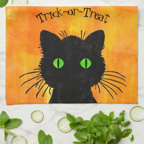 Peek_A_Boo Black Cat Orange Trick_or_Treat Kitchen Towel