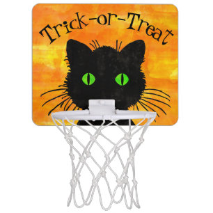 Peek-A-Boo Black Cat Orange Trick-or-Treat Mini Basketball Hoop