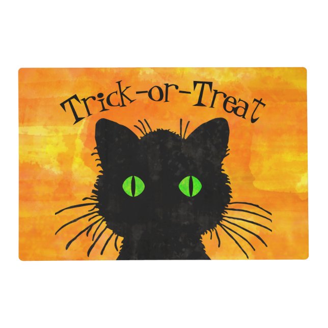 Peek-A-Boo Black Cat Orange Trick-or-Treat Placemat (Front)