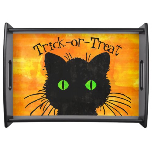 Peek_A_Boo Black Cat Orange Trick_or_Treat Serving Tray