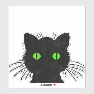 Peek-A-Boo Black Cat with Green Eyes Sticker