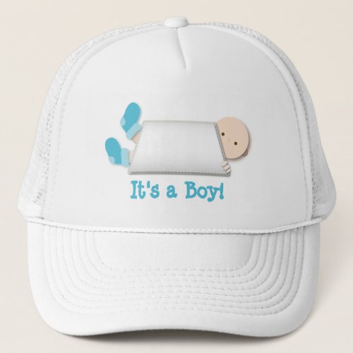 Peek_a_Boo Blue Baby Booties Gender Reveal Trucker Hat