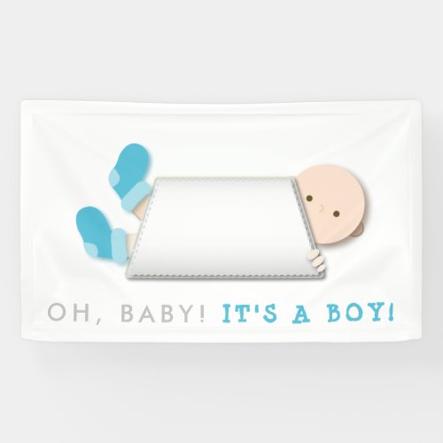 Peek_a_Boo Cartoon Baby Boy Gender Reveal Banner
