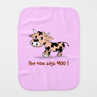 Peek-a-boo Cartoon Moo Cow, farm animal sounds Baby Burp Cloth
