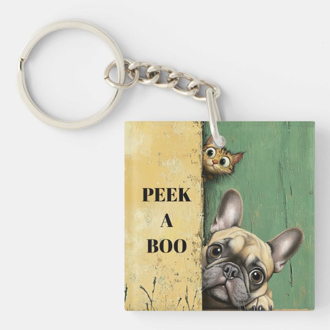 Peek A Boo Cat Dog Keychain (Front)