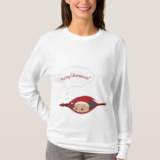 Peek A Boo Christmas Maternity Long Sleeve T-Shirt (Front)