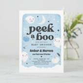Peek A Boo Cute Blue Ghost Baby Shower Invitation (Standing Front)