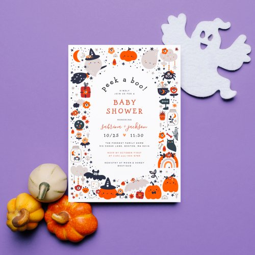 Peek A Boo Cute Halloween Baby Shower Invitation
